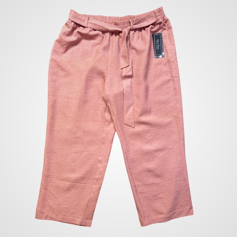 New York Clothing Company Pink Wide Leg Cropped Pants 3X Elastic Waist Tie Belt‎
